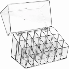 Lipstick Holder 18 Compartments Storage Box Clear Lip Gloss Holder Organizer, Transparent