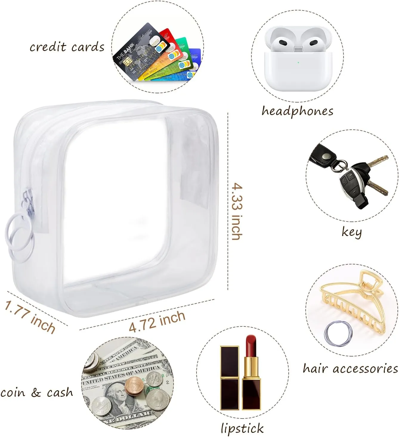 LYroo White Small Makeup Bag Clear Mini Makeup Zipper Pouch Makeup Bag Small Cosmetic Bag for Purse Essentials Items Women Coin Purse Aesthetic Stuff(2 Pack)
