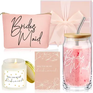 Maid of Honor Bridesmaid Proposal Gifts Box Includes Bridesmaid Glasses Maid of Honor Candle Makeup Bag Sage Wedding Invitation Cards for Bridal Party Favors