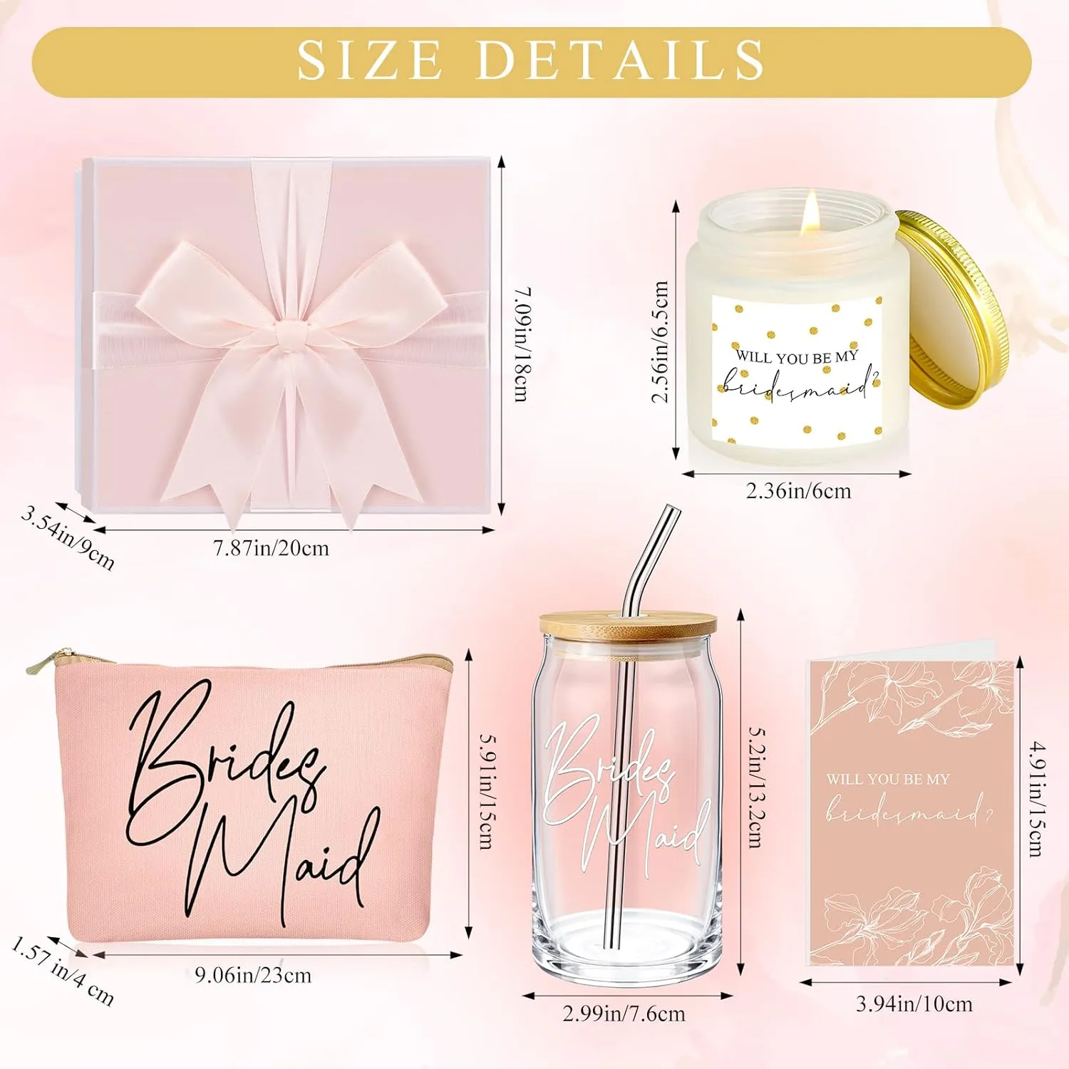 Maid of Honor Bridesmaid Proposal Gifts Box Includes Bridesmaid Glasses Maid of Honor Candle Makeup Bag Sage Wedding Invitation Cards for Bridal Party Favors