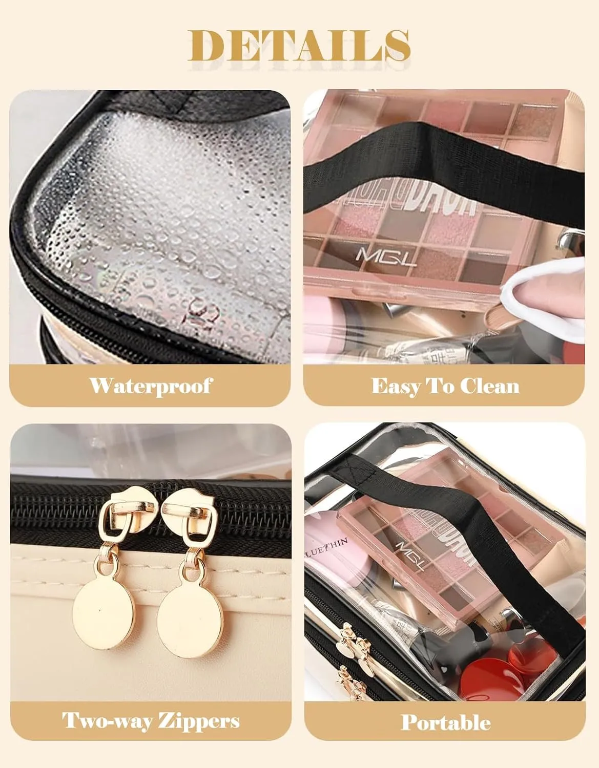Makeup Bag, Double Layer Cosmetic Case Organizer, Girls Toiletry Bag, Clear Waterproof Cosmetic Bags With Handle, for Women Traveling Accessories Bottles, Brushes, Skin Care Products (Green)