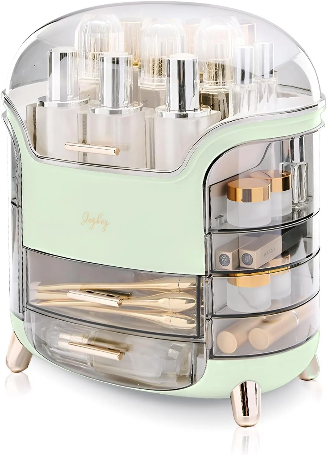Makeup Organizer and Storage, Large Capacity Cosmetics Organizer with Waterproof and Dustproof, Makeup Organizer for Vanity with Lid and Drawer, Fit Bathroom,Bedroom, Desk,Countertops - Green
