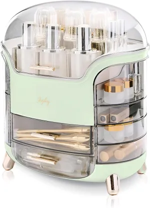 Makeup Organizer and Storage, Large Capacity Cosmetics Organizer with Waterproof and Dustproof, Makeup Organizer for Vanity with Lid and Drawer, Fit Bathroom,Bedroom, Desk,Countertops - Green