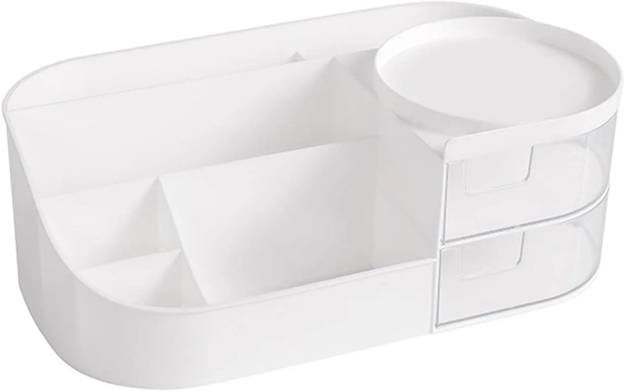 Makeup Organizer With Drawers,Large Plastic Lightweight Bathroom Countertop Organizer for Cosmetics,Vanity brush, Lipstick, Brushes, Eyeshadow, Jewelry Desktop Vanity Holder (White)