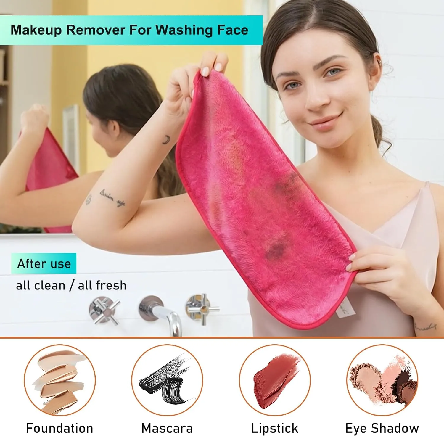 Makeup Remover Face Cleansing Cloth - Chemical-free Microfiber Reusable Facial Clean Towel, Remove Makeup Instantly with Only Water (7 PCS)