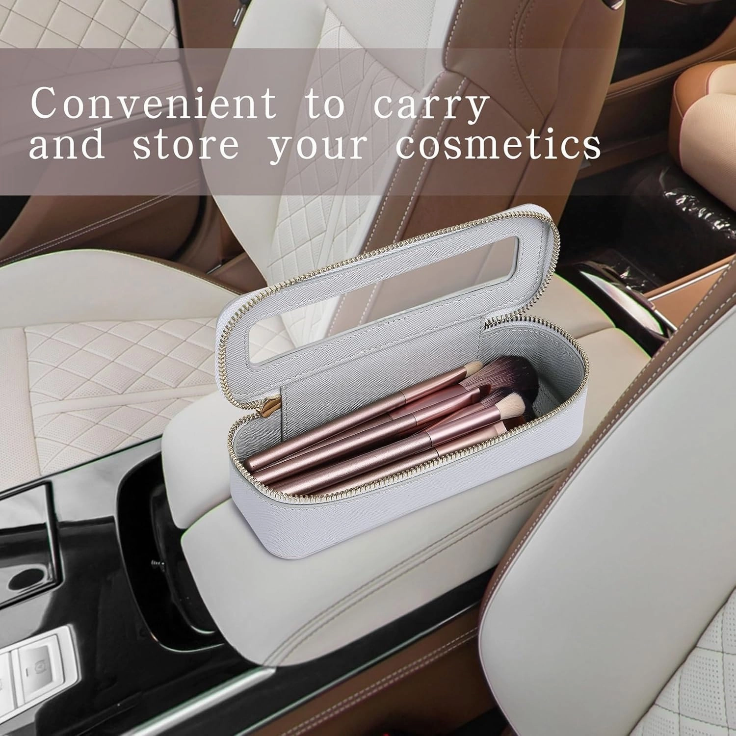 Makeup Brush Case Clear Travel Cosmetic & Toiletry Bag Slim Makeup Bag with Zipper Small Purse Organizer Car Essential Bag for Women (Gray, SLIM-3)