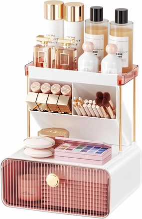 Makeup Organizer with Drawer, Bathroom Organizers and Storage，Makeup Brush Holder,Lipstick and Perfume Organizer,Cosmetic and Vanity Organizer,Desk Organizer