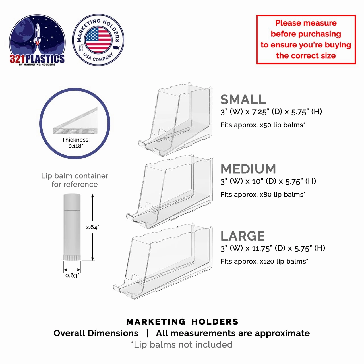 Marketing Holders 2 Pack Lip Balm Dispenser Lipstick Storage Clear Acrylic 3 Pieces for Countertops in Retail Stores and Homes