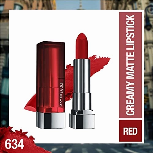 Maybelline New York Matte Lipstick, Intense Colour, Moisturised Lips, Color Sensational Creamy Matte, 634 Bold Crimson, 3.9g