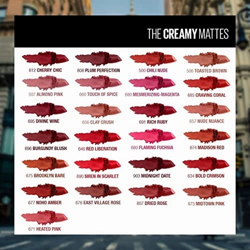 Maybelline New York Matte Lipstick, Intense Colour, Moisturised Lips, Color Sensational Creamy Matte, 634 Bold Crimson, 3.9g