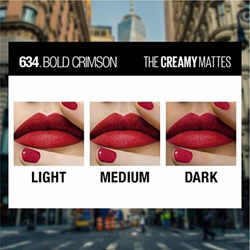 Maybelline New York Matte Lipstick, Intense Colour, Moisturised Lips, Color Sensational Creamy Matte, 634 Bold Crimson, 3.9g