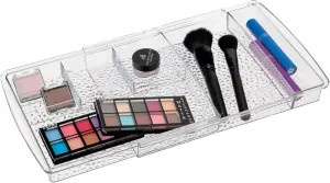 mDesign Expandable Makeup Organizer for Bathroom Drawers, Vanities, Countertops: Organize Makeup Brushes, Eyeshadow Palettes, Lipstick, Lip Gloss, Blush, Concealer - Adjustable Width - Clear