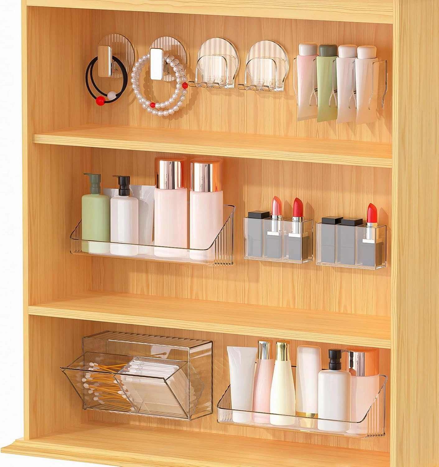Medicine Cabinet Organizer 10-Pack, Clear Acrylic Medicine Organizers and Storage Box, Bathroom Wall Cabinet Cosmetics Holder, Vanity Organizer Caddy for Nail Polish, Lipstick, Toothbrush