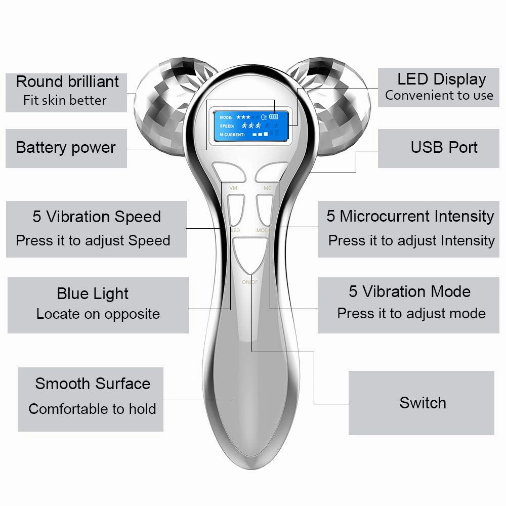 Microcurrent facial massager roller anti aging