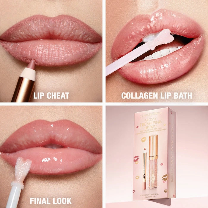 Mini Glossy Pink Lip Gloss   Lip Liner Set