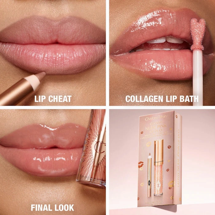 Mini Glossy Pink Lip Gloss   Lip Liner Set