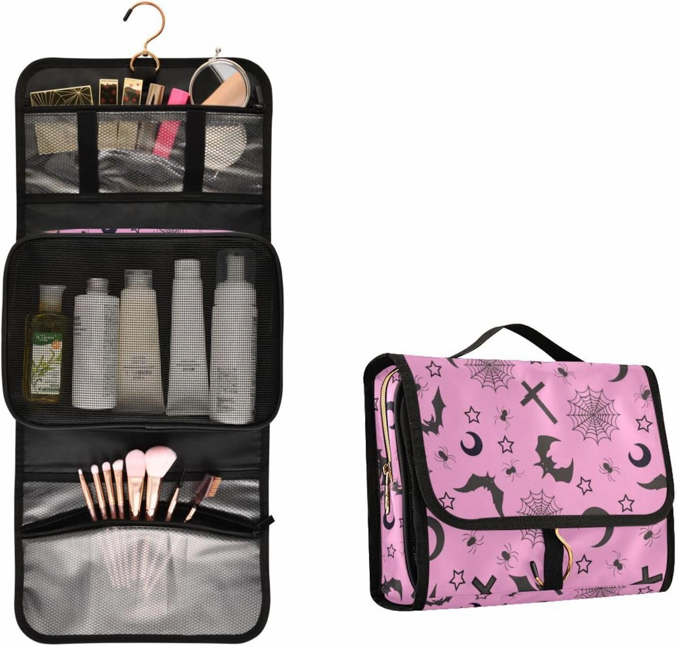 MNSRUU 3 PCS Toiletry Bag, Cross and Bat Hanging Makeup Bag for Toiletries Goth Travel Toiletry Organizer Bags Portable Clear Toiletry Kit
