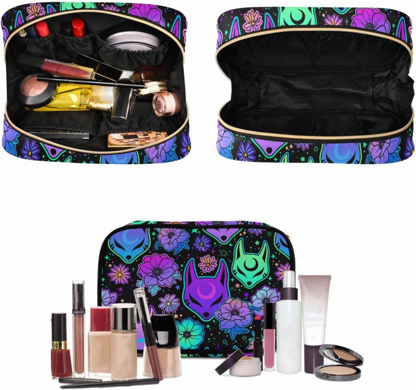 MNSRUU 3 PCS Toiletry Bag, Magic Fox with Camellia Hanging Makeup bag for Toiletries Travel Toiletry Organizer Bags Portable Clear Toiletry Kit