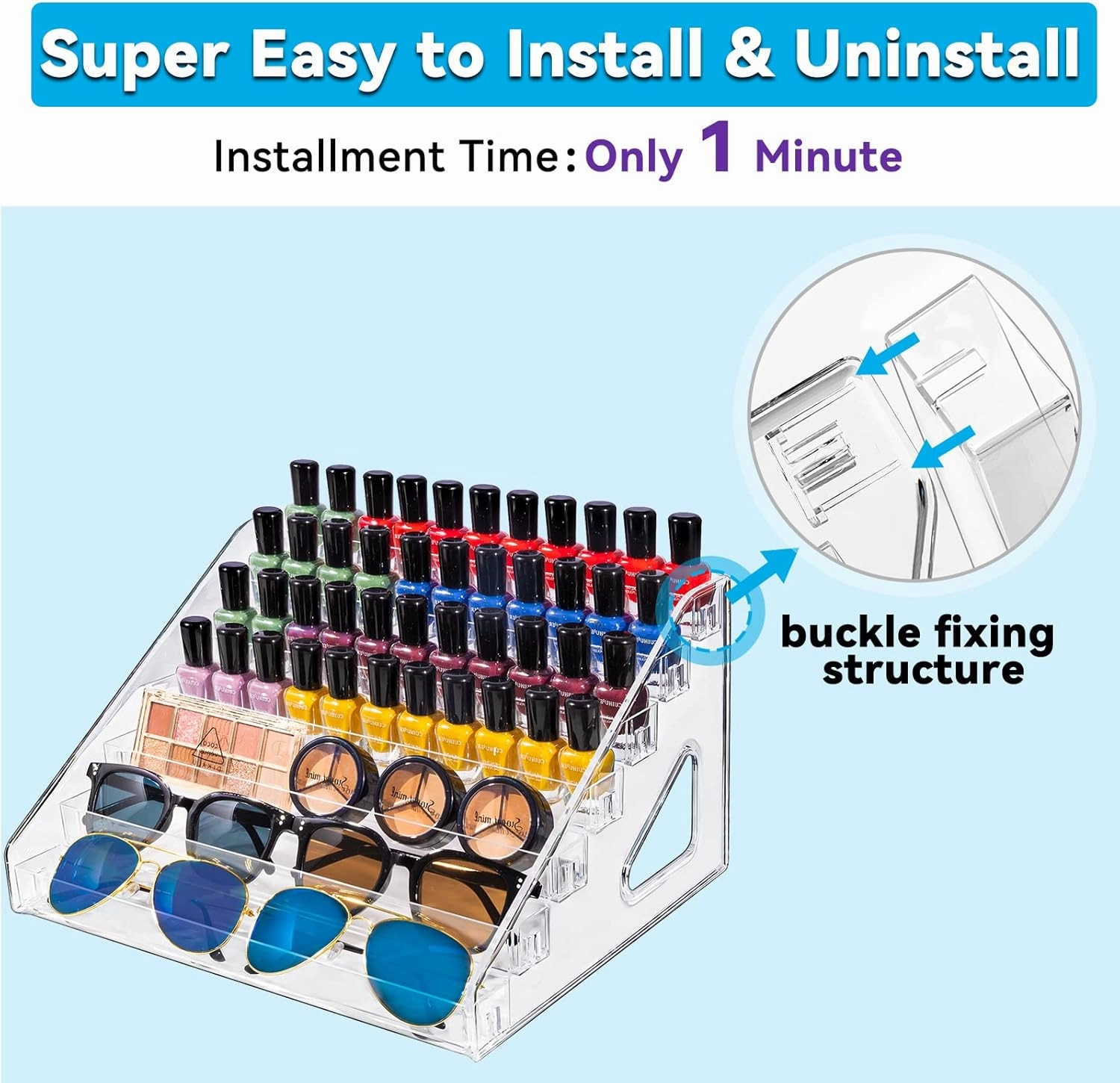 Nail Polish Organizer Acrylic Display Rack for Nail Polish Holder Sunglasses Organizer Essential Oils Holder Clear Eyeglasses Display Case Makeup Organizer