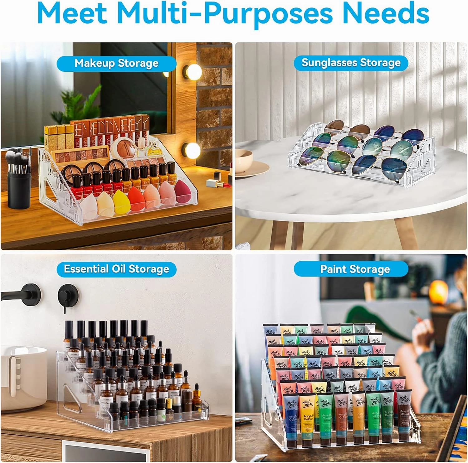 Nail Polish Organizer Acrylic Display Rack for Nail Polish Holder Sunglasses Organizer Essential Oils Holder Clear Eyeglasses Display Case Makeup Organizer
