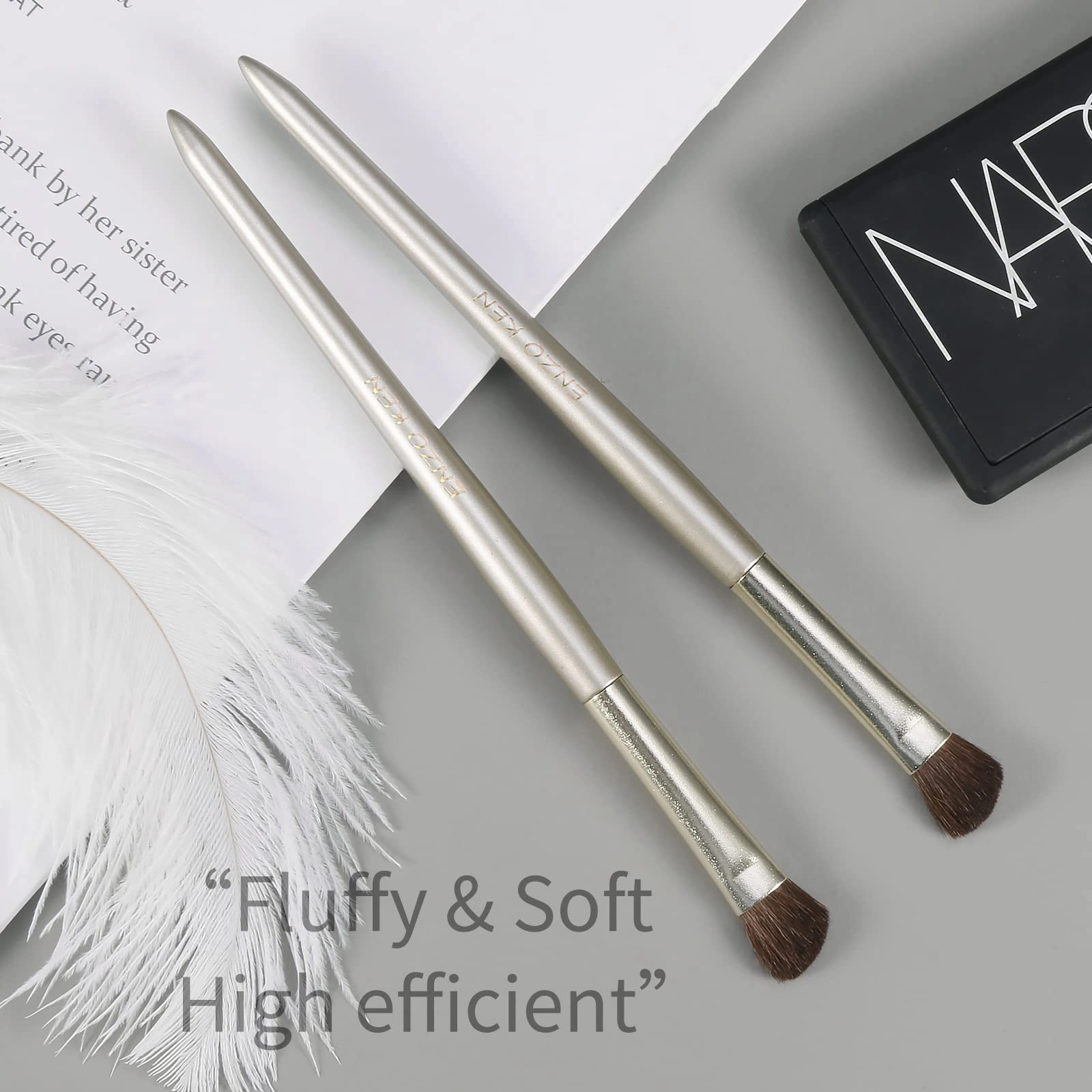 Natural Pony Hair Eye Shadow Brush by ENZO KEN, Small Nose Contour Brush, Angled Eyeshadow Brush, Angled Eye Shadow Brush, Single Eyeshadow Brush, Eye Brushes, Eyeshadow Blending Brush. (Gold, E202)