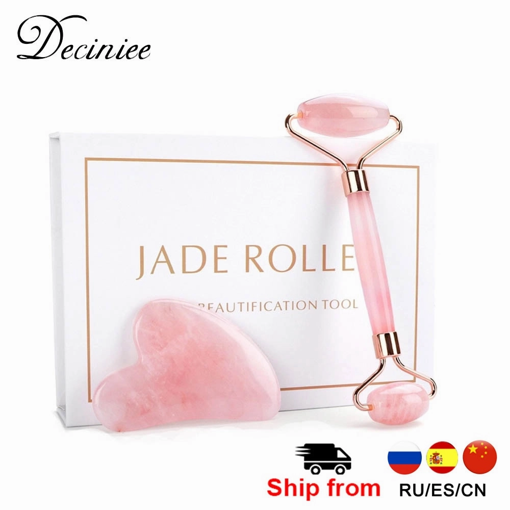 Natural Rose Quartz Roller Facial Jade Roller Stone Gua sha Scraper Face Lifting Massage Skin Eye Body Massager Beauty Care Tool