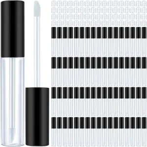 Nuanchu 100 Pcs 10 ml Empty Lip Gloss Tubes Clear Mini Refillable Balm Containers Bottles Plastic Lip Gloss Containers with Wand and Rubber Inserts DIY Makeup(Black)