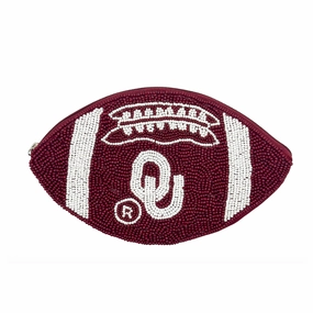 OU OKLAHOMA BEADED FOOTBALL COIN BAG