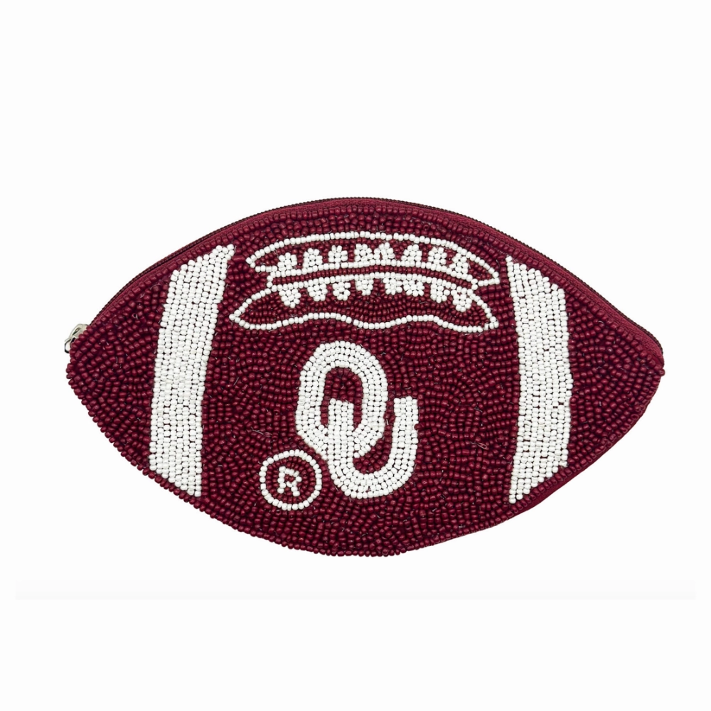 OU OKLAHOMA BEADED FOOTBALL COIN BAG