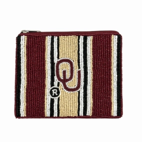 OU OKLAHOMA UNIVERSITY BEADED STRIPE ZIP COIN BAG