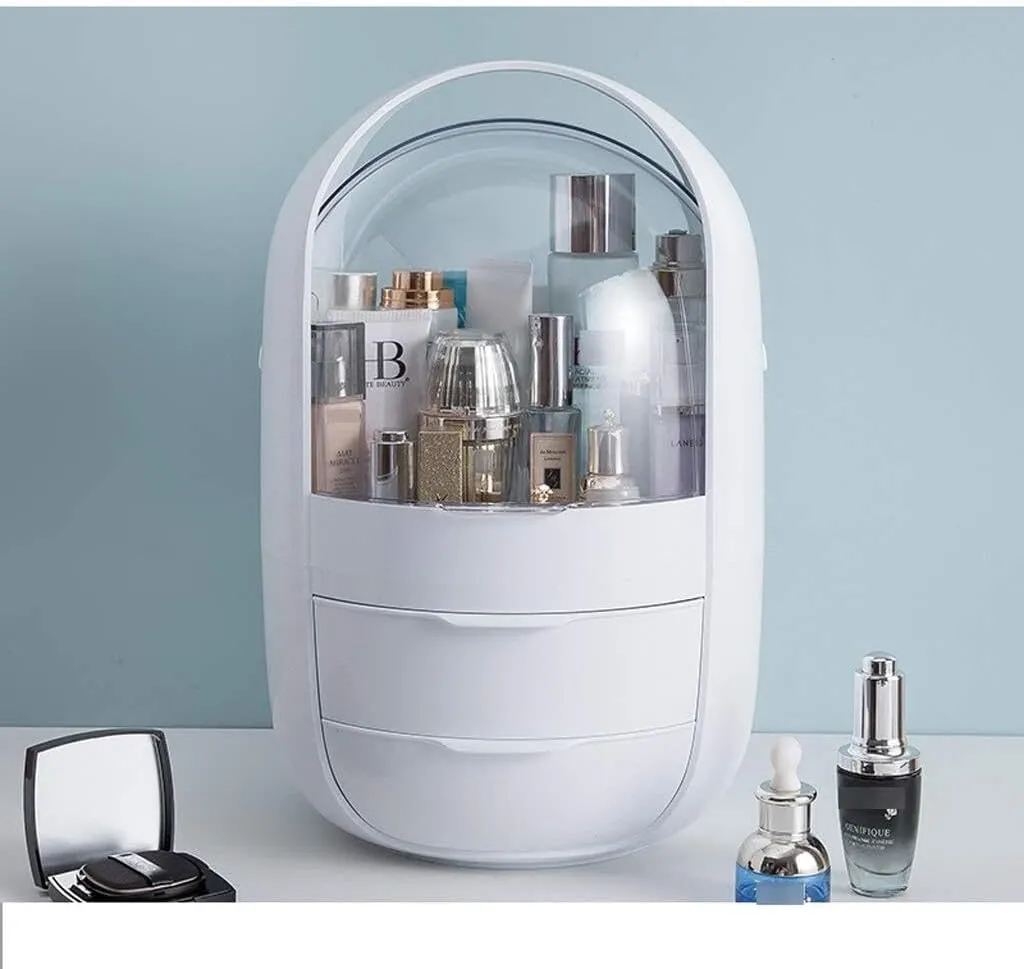 Oval Transparent Cosmetic Storage Display Cabinet, Large Capacity Makeup Organizer for Jewelry, Lipstick, Brushes & More - Portable and Stylish