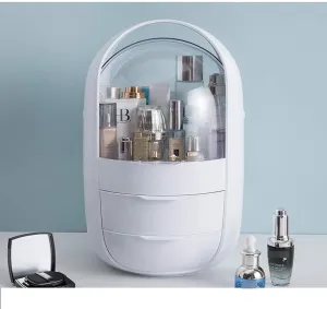 Oval Transparent Cosmetic Storage Display Cabinet, Large Capacity Makeup Organizer for Jewelry, Lipstick, Brushes & More - Portable and Stylish