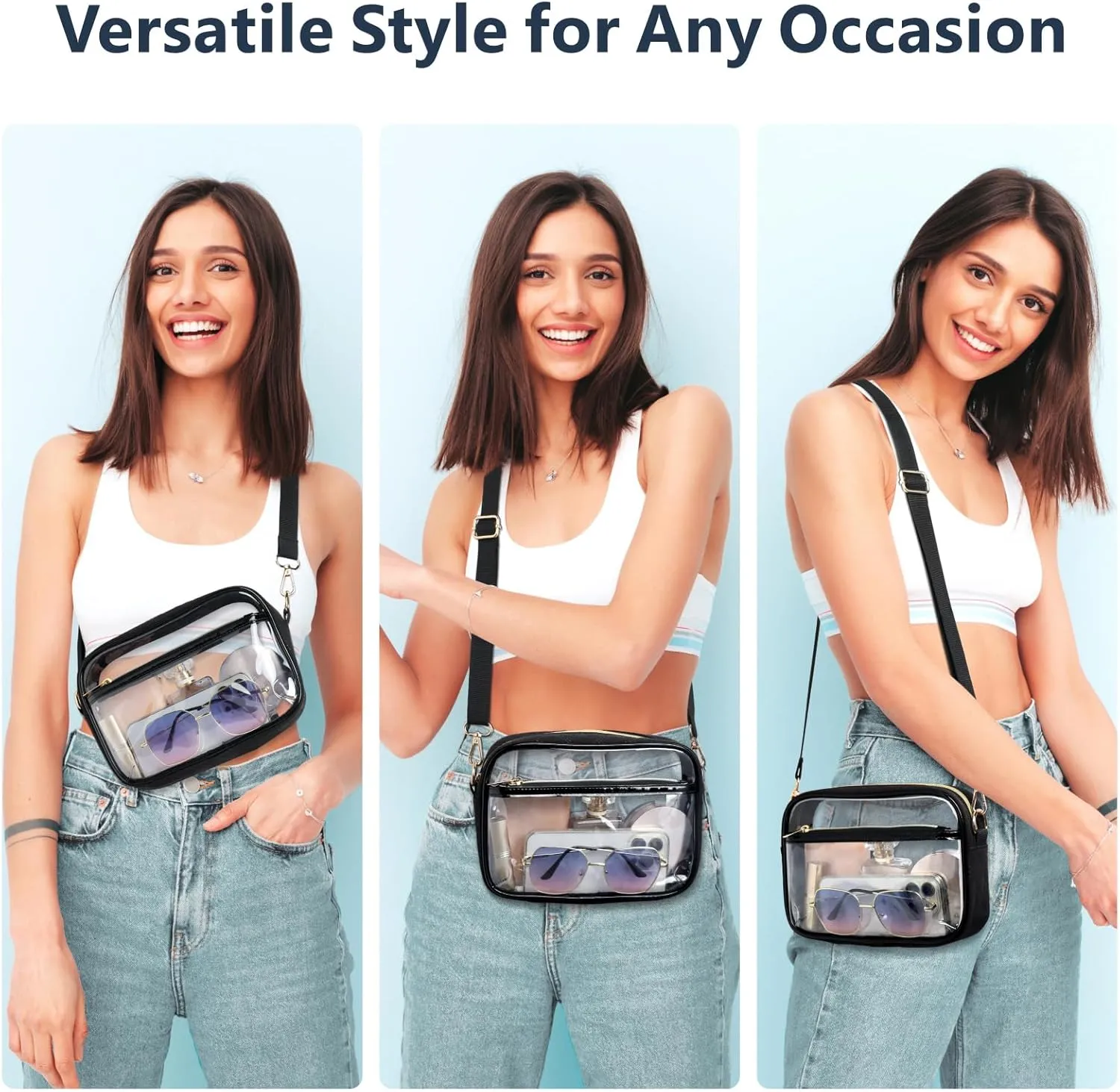 PACKISM Clear Bag for Stadium Events - Clear Purses for Women Stadium Crossbody Concert Bag for Game Day， Sports, Festival