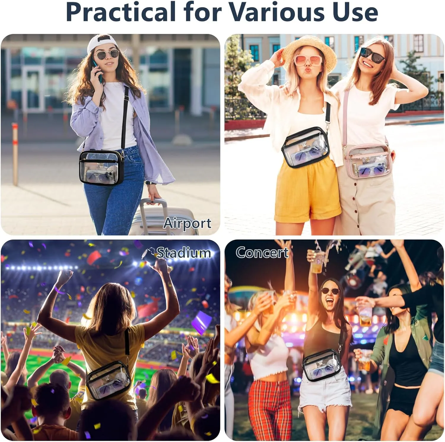 PACKISM Clear Bag for Stadium Events - Clear Purses for Women Stadium Crossbody Concert Bag for Game Day， Sports, Festival