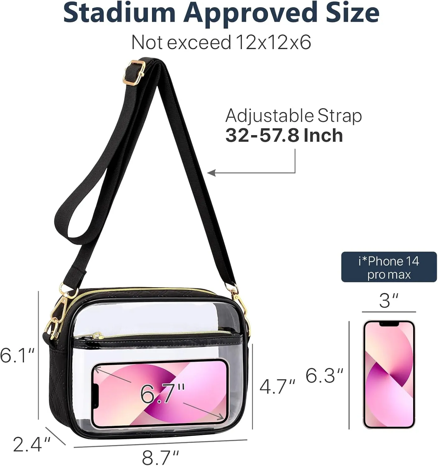 PACKISM Clear Bag for Stadium Events - Clear Purses for Women Stadium Crossbody Concert Bag for Game Day， Sports, Festival