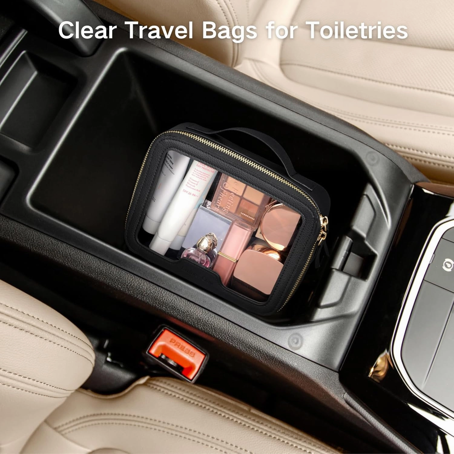 PACKISM TSA Approved Toiletry Bag - Pebbled Texture & Hard PU Leather Clear Quart Size Travel bag TSA Approved, Clear Travel Bag for Toiletries, Toiletry Bag for Women Gift (Black Medium)