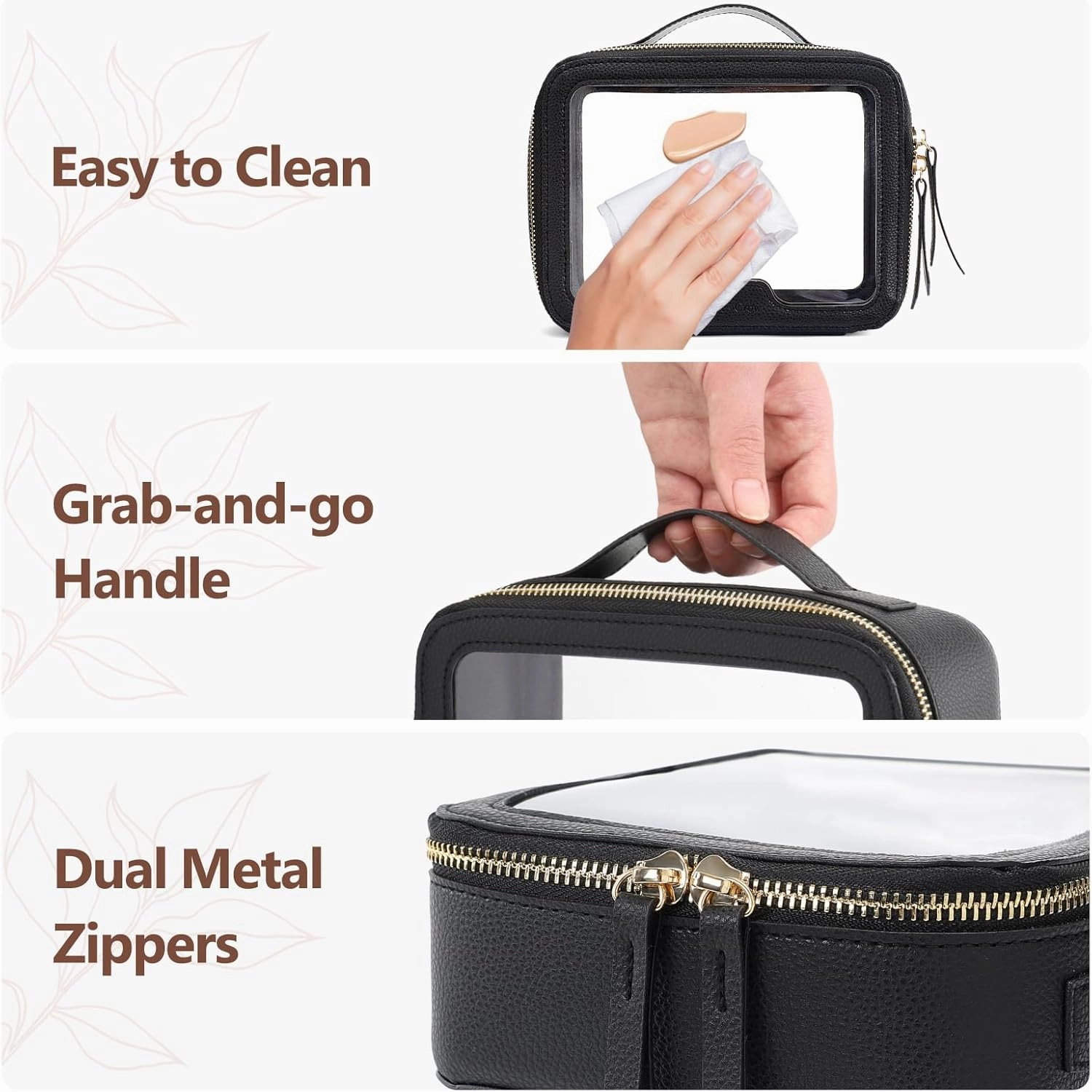 PACKISM TSA Approved Toiletry Bag - Pebbled Texture & Hard PU Leather Clear Quart Size Travel bag TSA Approved, Clear Travel Bag for Toiletries, Toiletry Bag for Women Gift (Black Medium)
