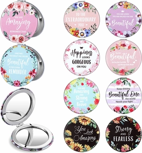 Panelee 10 Pcs Inspirational Compact Mirror Bulk Floral Pocket Mirror Purse Mirror Portable Travel Makeup Mirror, Folding Handheld Double Sided Mirror 1X/2X, Inspirational Gift for Women Girls