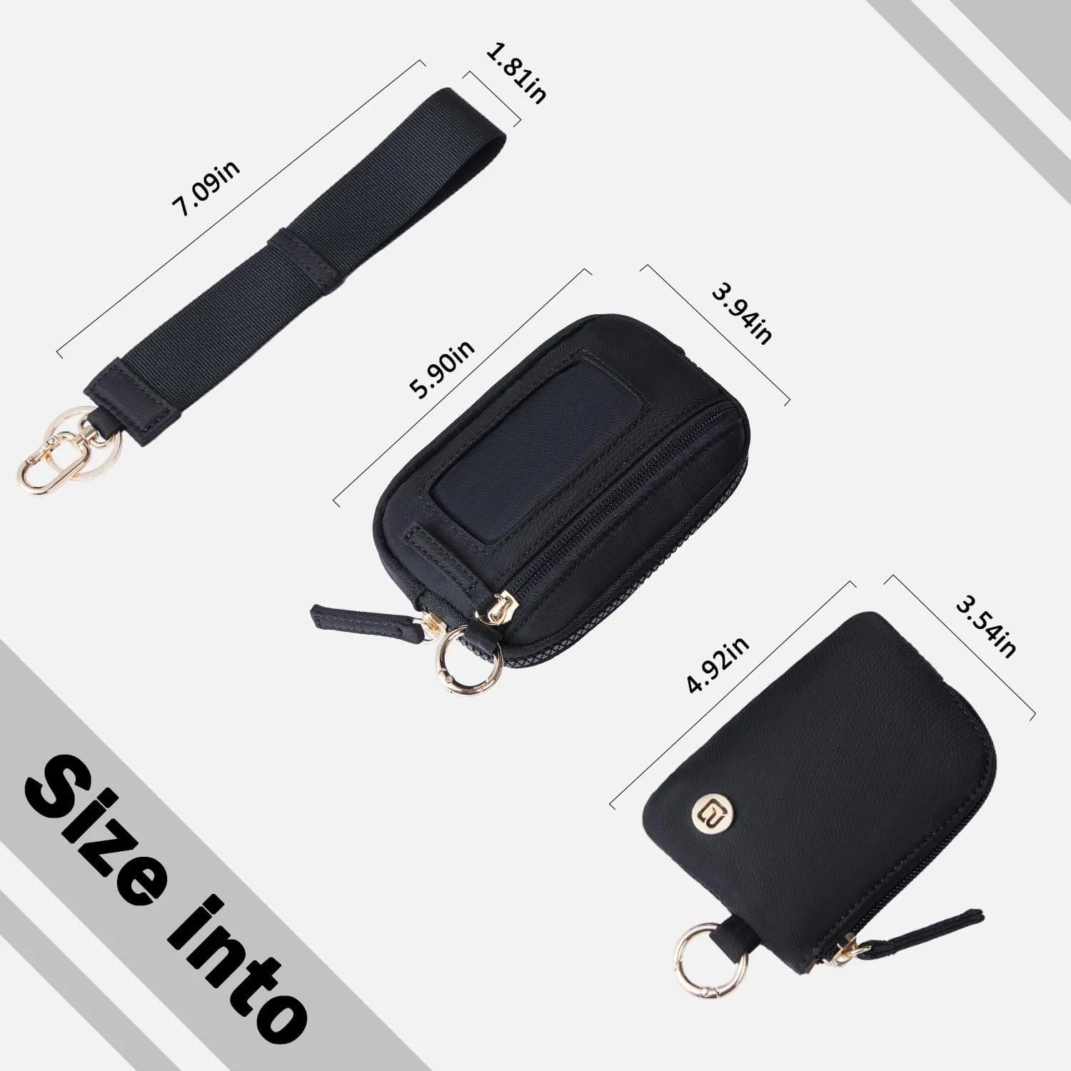 POIUGOYA Keychain Wristlet Wallet,Dual Pouch Wristlet Portable,Nylon RFID Coin Purse Small Wallet with key ring,ID Window