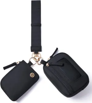 POIUGOYA Keychain Wristlet Wallet,Dual Pouch Wristlet Portable,Nylon RFID Coin Purse Small Wallet with key ring,ID Window
