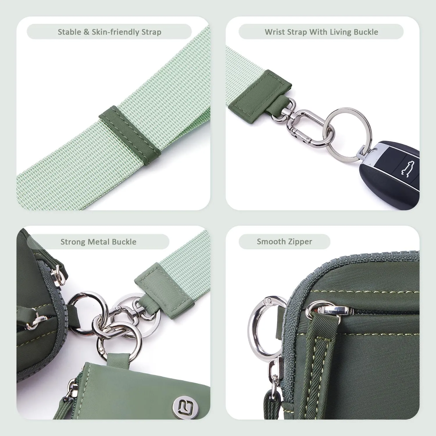 POIUGOYA Keychain Wristlet Wallet,Dual Pouch Wristlet Portable,Nylon RFID Coin Purse Small Wallet with key ring,ID Window