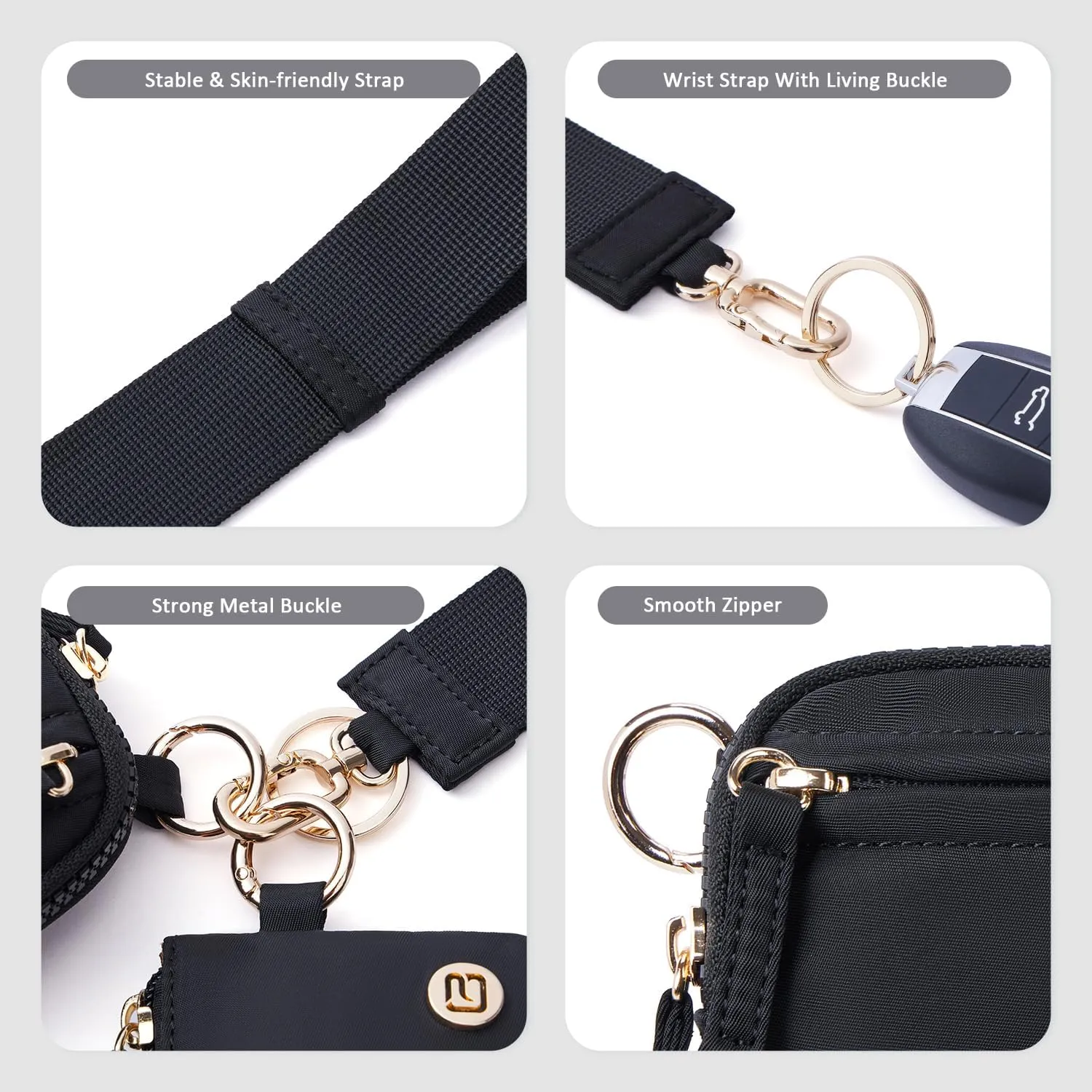 POIUGOYA Keychain Wristlet Wallet,Dual Pouch Wristlet Portable,Nylon RFID Coin Purse Small Wallet with key ring,ID Window