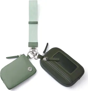 POIUGOYA Keychain Wristlet Wallet,Dual Pouch Wristlet Portable,Nylon RFID Coin Purse Small Wallet with key ring,ID Window