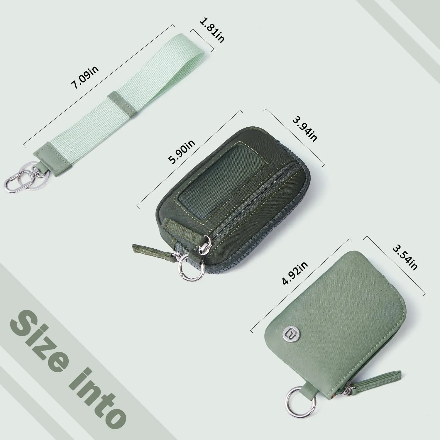 POIUGOYA Keychain Wristlet Wallet,Dual Pouch Wristlet Portable,Nylon RFID Coin Purse Small Wallet with key ring,ID Window