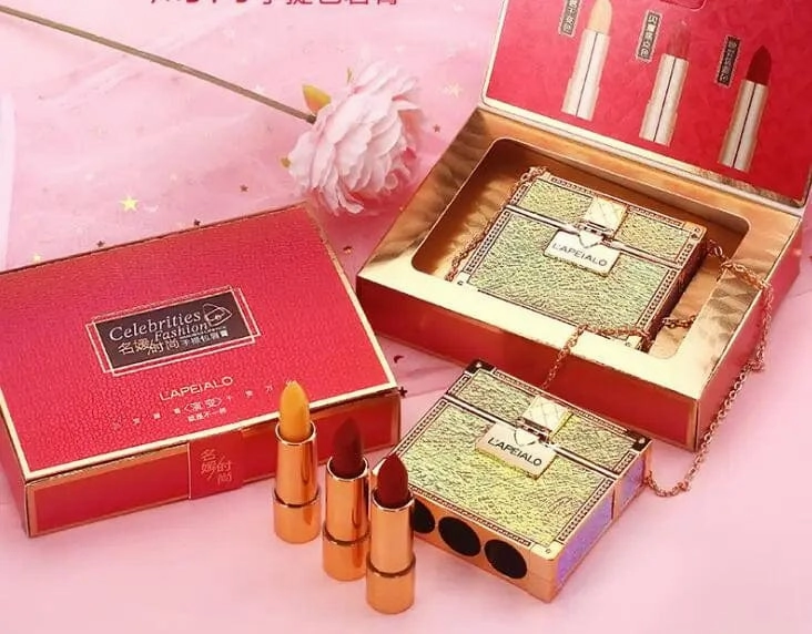 Private labels Glitter Bag Lipstick Matte Moisturizing Velvet lasting Temperature change Lip balm 3pcs in bag Fashion Makeup