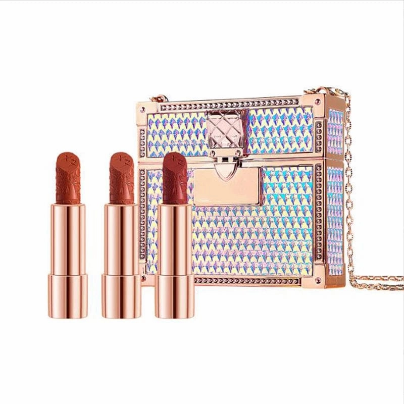 Private labels Glitter Bag Lipstick Matte Moisturizing Velvet lasting Temperature change Lip balm 3pcs in bag Fashion Makeup