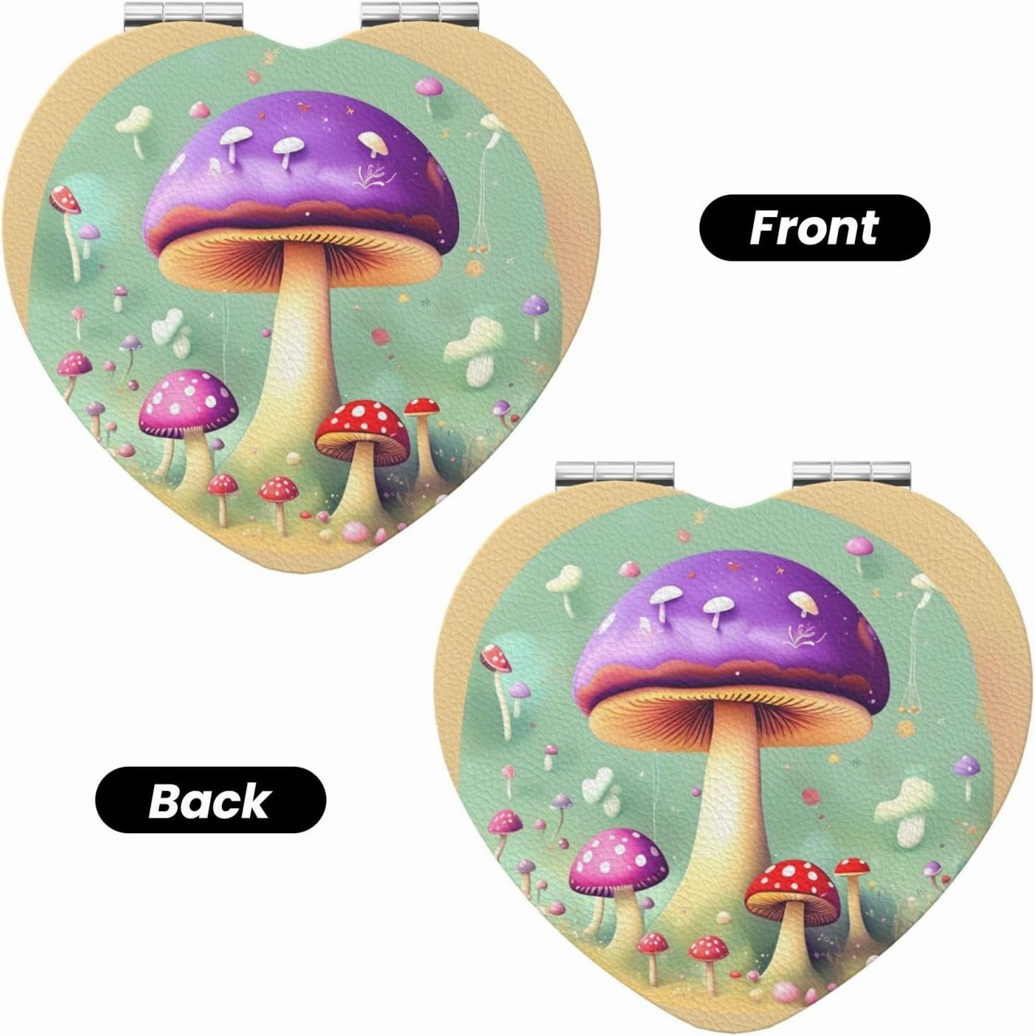 Purple Dream Mushroom Makeup Mirror Portable Folding Mini Mirror Double Sided Travel Makeup Mirror Heart Shape Handheld Pocket Mirror