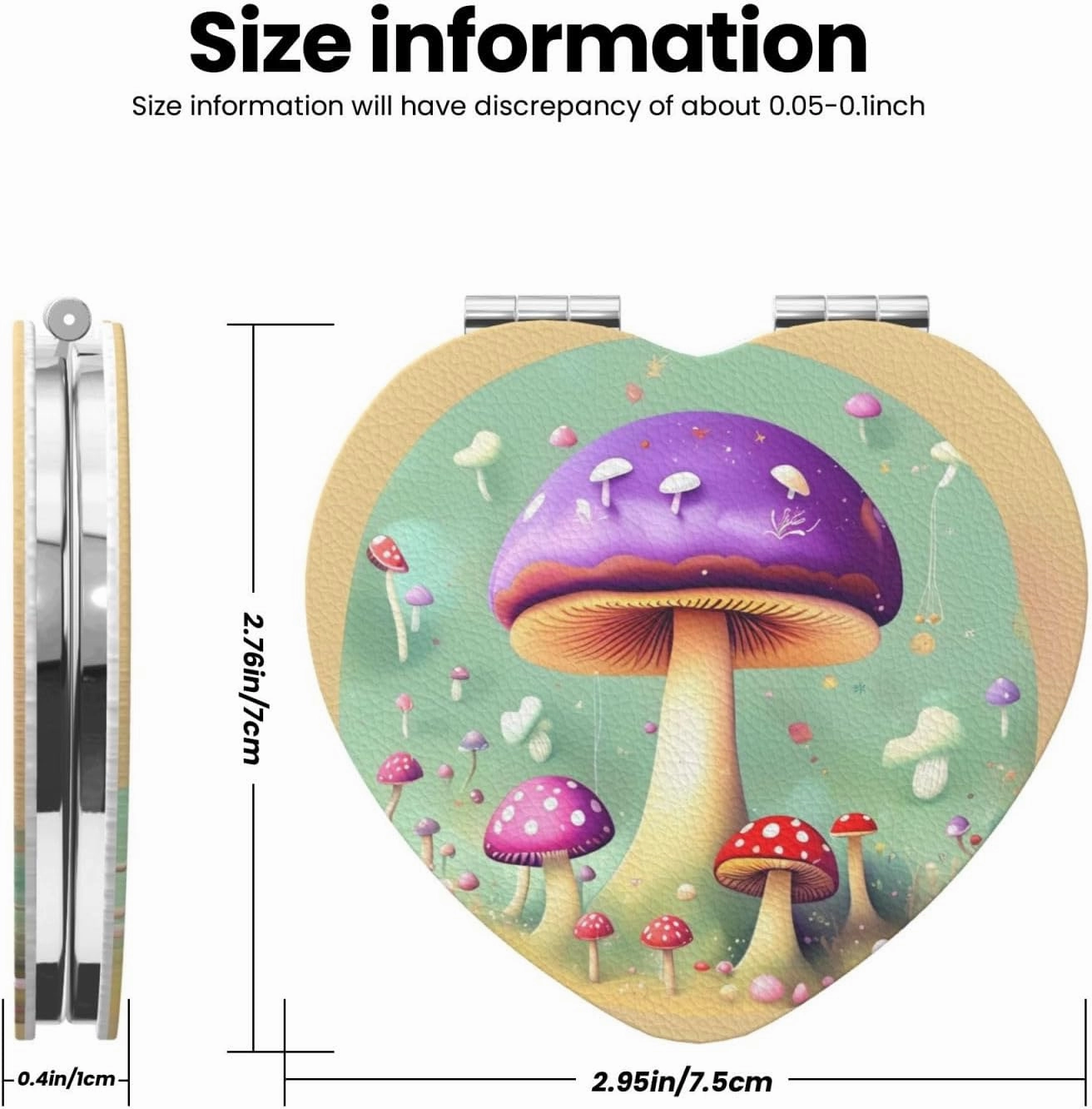 Purple Dream Mushroom Makeup Mirror Portable Folding Mini Mirror Double Sided Travel Makeup Mirror Heart Shape Handheld Pocket Mirror