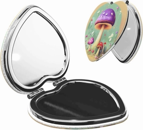 Purple Dream Mushroom Makeup Mirror Portable Folding Mini Mirror Double Sided Travel Makeup Mirror Heart Shape Handheld Pocket Mirror