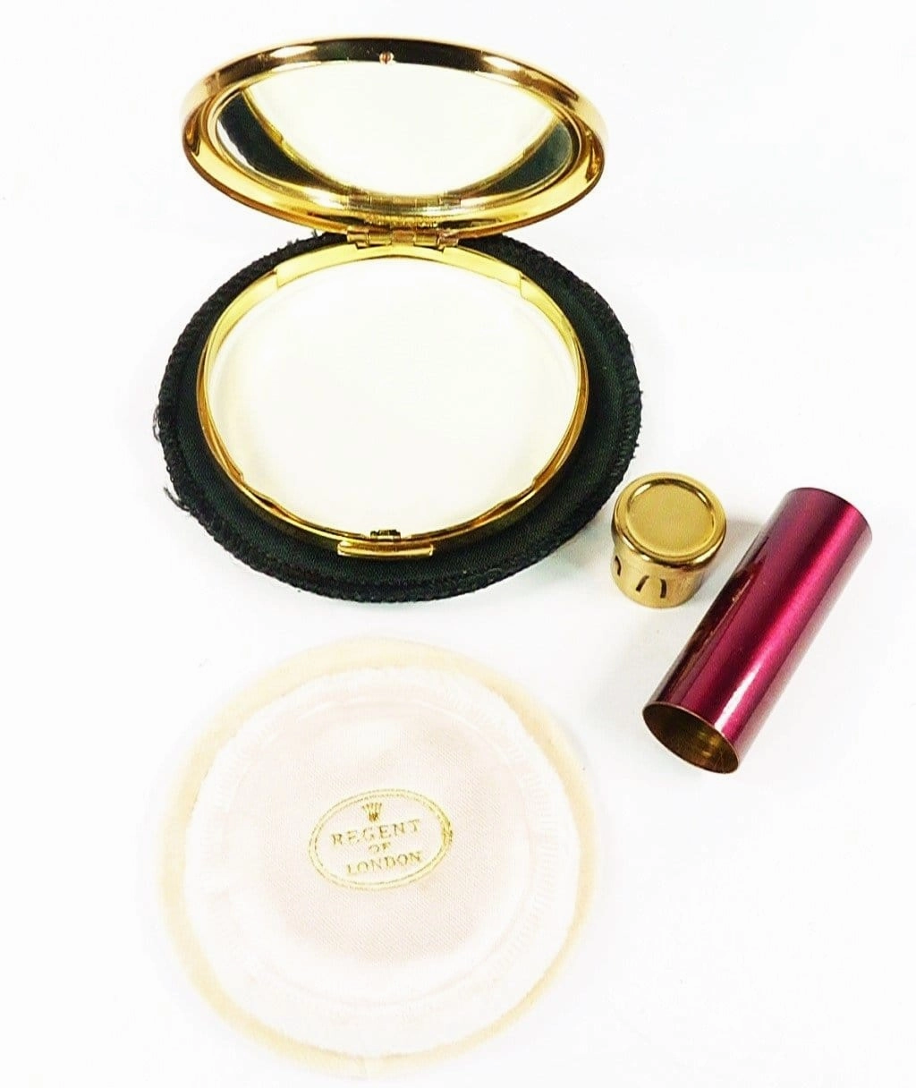 Rare Unused 1950s Clamshell Regent Of London Crimson Enamel Compact And Lipstick Holder